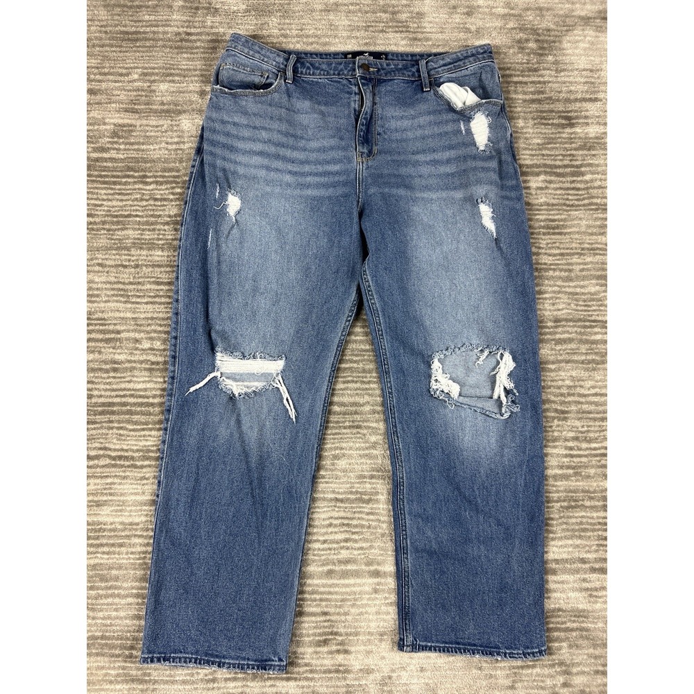 Hollister Jean Women 19R W34 L31 Blue Ultra High-Rise Dad Jean Distressed Ripped